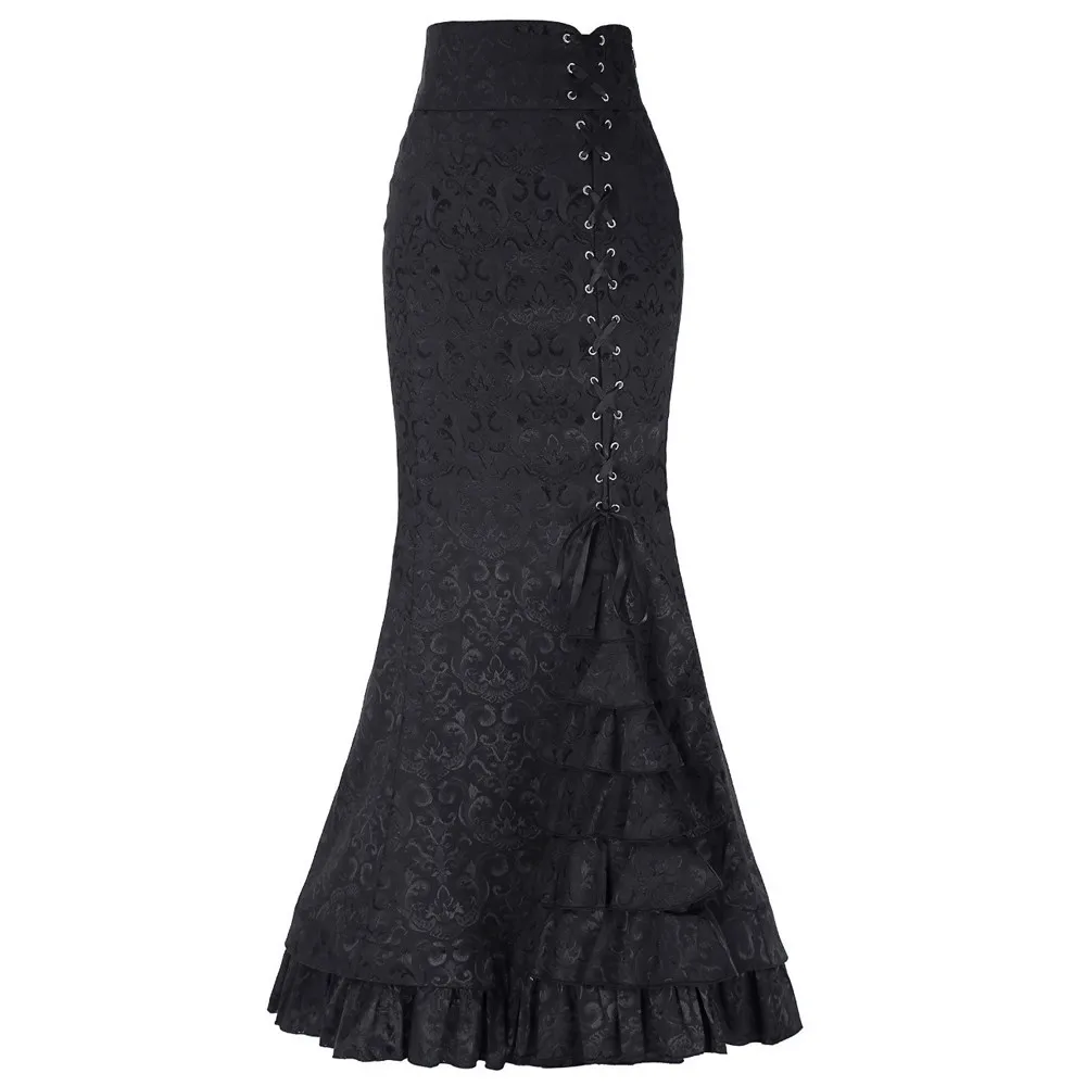 

Women's Long Vintage Fishtail Skirt Elegant Temperament With Flounce Belt Sling Punk Halter-Skirt 스커트 юбка женская Falda