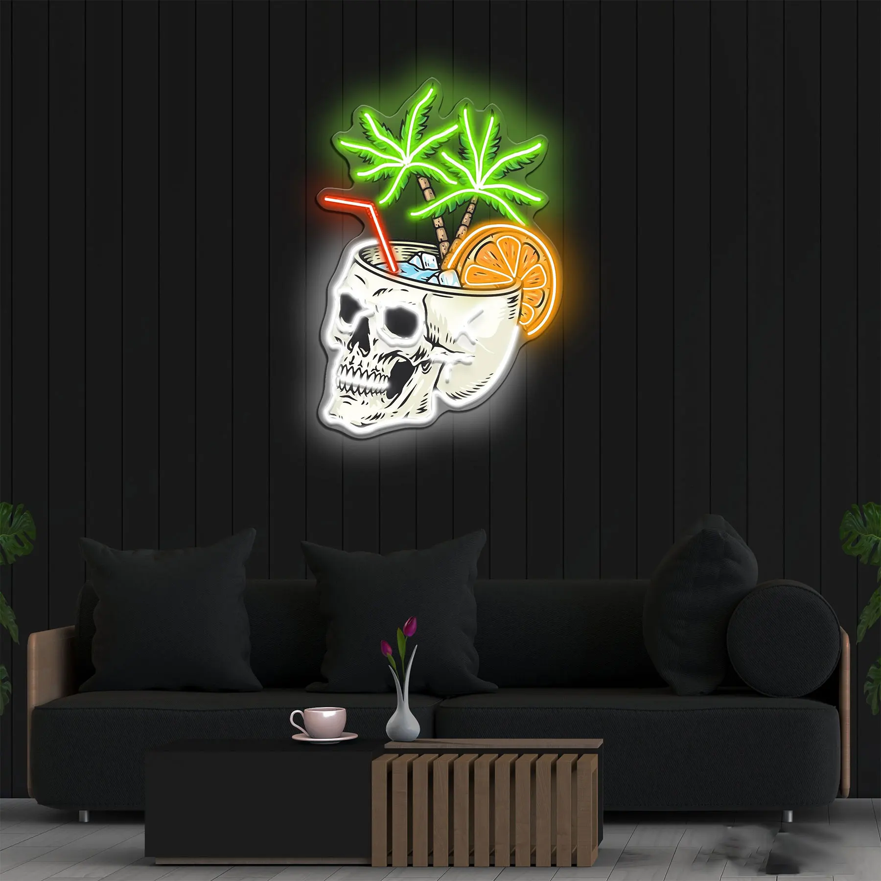 Skull Drink Neon Sign Bar Pop Art Sign Business Shop Anime Skull Wall Art Home Decor Man Caves Game Room Bars Neon