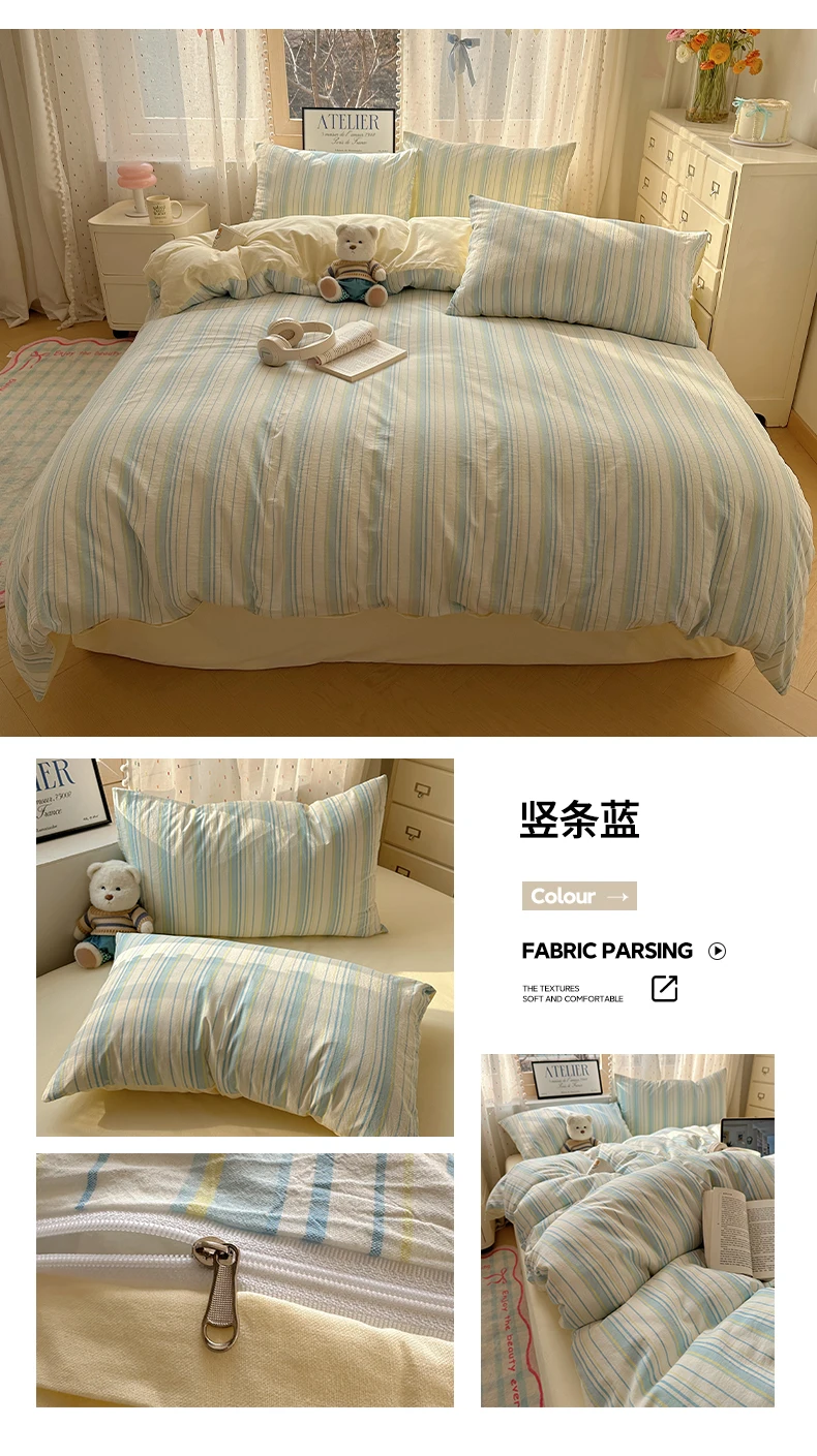 100% Cotton Yarn-dyed Duvet Cover Set or Single Quilt Covers Skin-friendly Breathable Blanket Cover Soft Plaid Comforter Cover