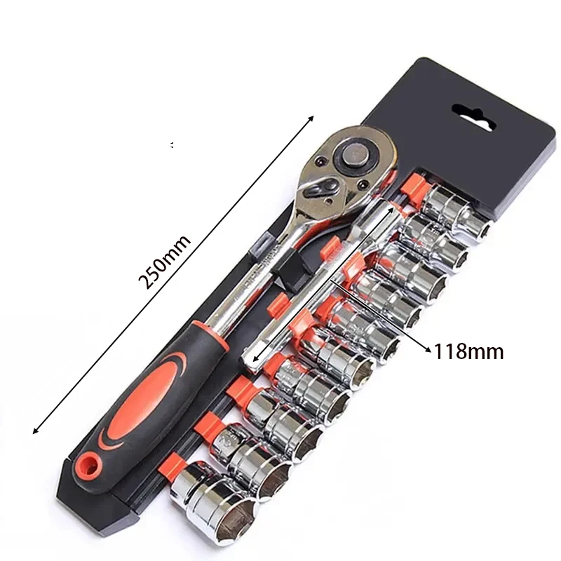 12Pcs 1/4\'\' 3/8\'\' 1/2\'\' Wrench Socket Set Multi-function Ratchet Motorcycle Bicycle Repairing Set Hardware Car Auto Repair Tools