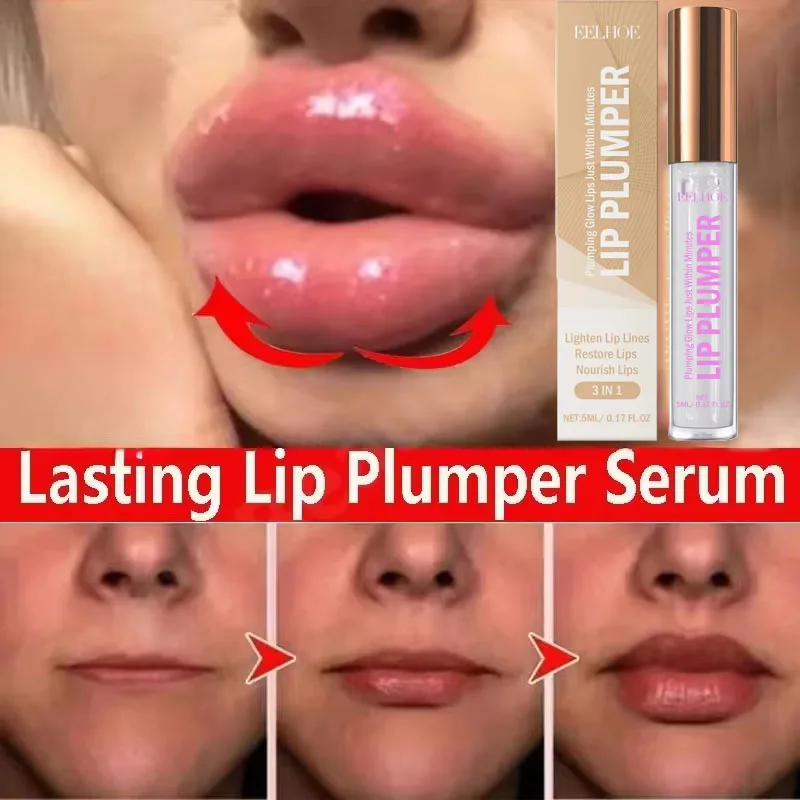 Serum pemadat bibir instan, 3 dalam 1 Serum penebal bibir instan, penambah volume minyak, Pelembab, menyehatkan garis halus, perawatan bibir seksi