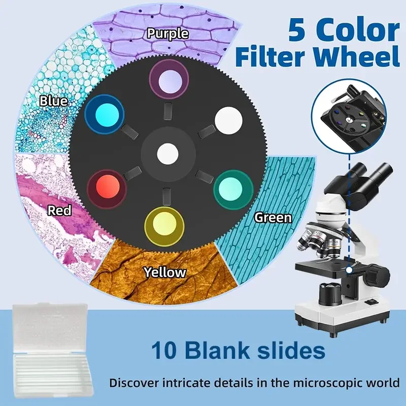 Binocular Microscope 40X‑2500X HD Inspection Laboratory Optical Microscope Tool Set For Schools&Home&Scientific Research