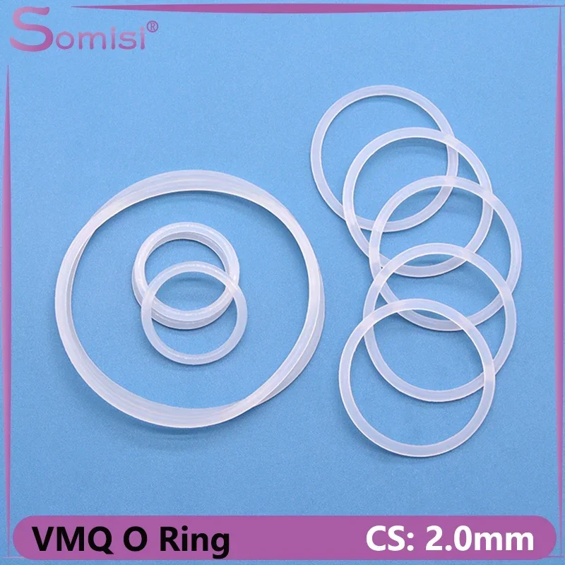 

10/50pcs VMQ O Ring Gasket White CS 2mm OD 5 ~ 100mm Food Grade Waterproof Washer Round O Shape Silicone Rubber Ring