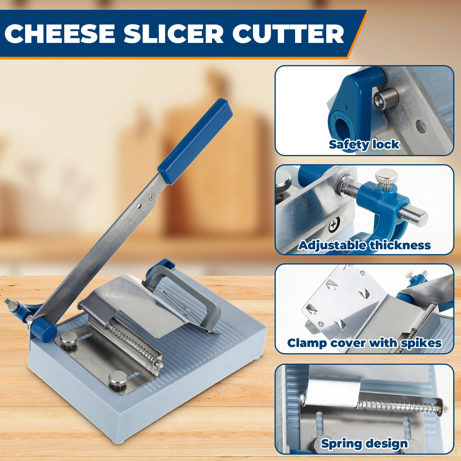 Manual Cheese Slicer Cutter with Gland Multipurpose Cheese Cutter Adjustable Thickness Kitchen Slicer for Hams Butters Breads