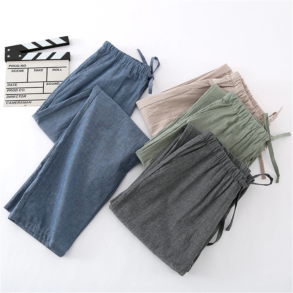 Cotton Men Pajama Pants Spring Autumn Male Trousers Home Pants Solid Casual Large Size Loose Drawstring Sleep Bottoms Sleepwear