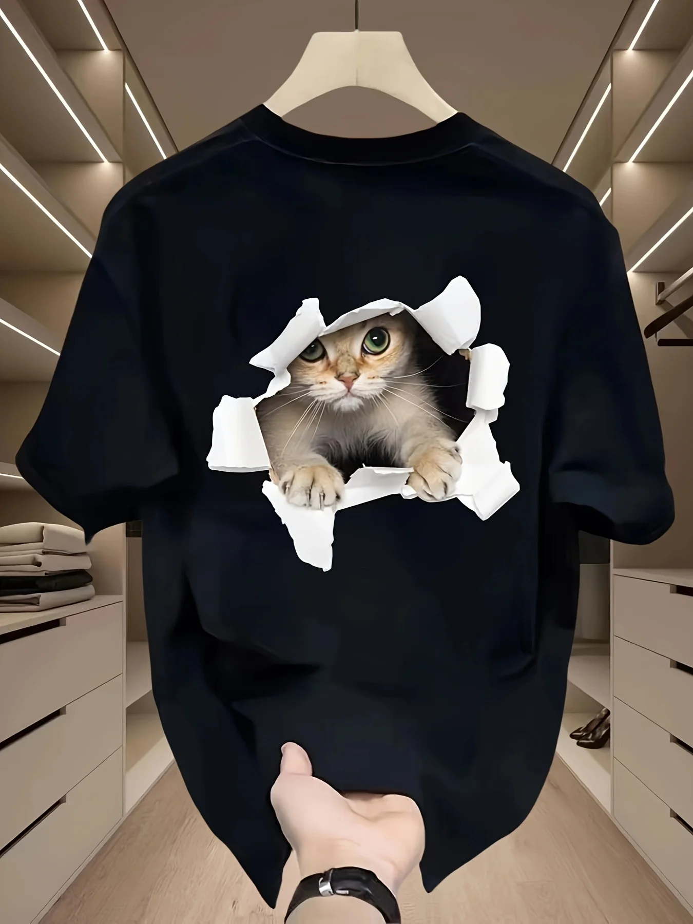 

Cat Graphic T-Shirt Men Casual Round Neck Cotton Short Sleeve Tee Summer Outings