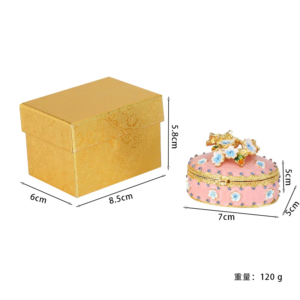 Cute Mini Cherry blossoms Trinket Jewelry Box Metal Enamel Hinged Floral Butterfly Jewelry Box Ring Earring Organizer