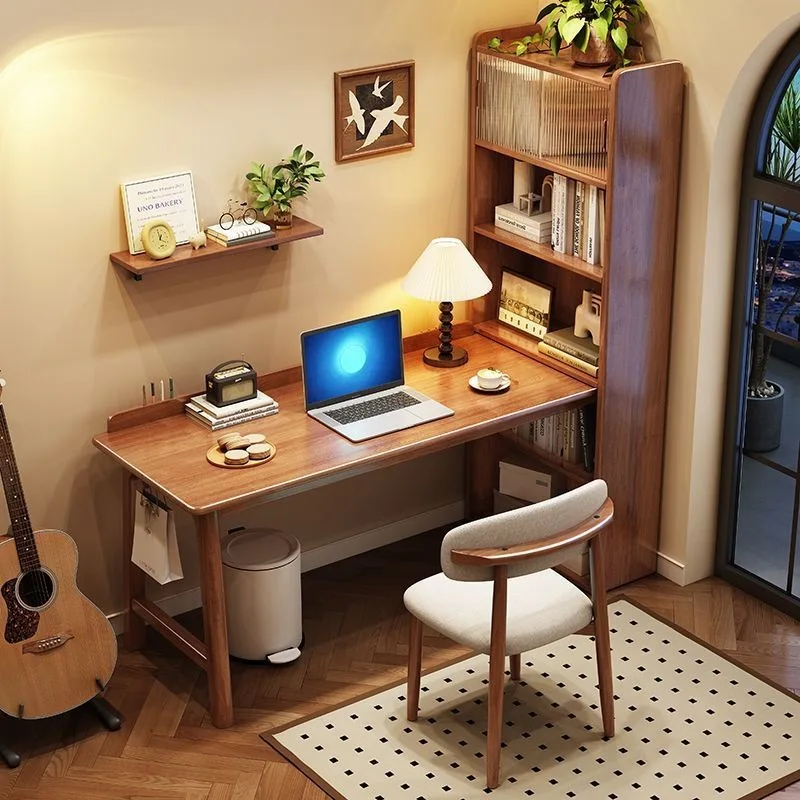 Corner desk, bookshelf combination, bay window, study solid wood writing desk