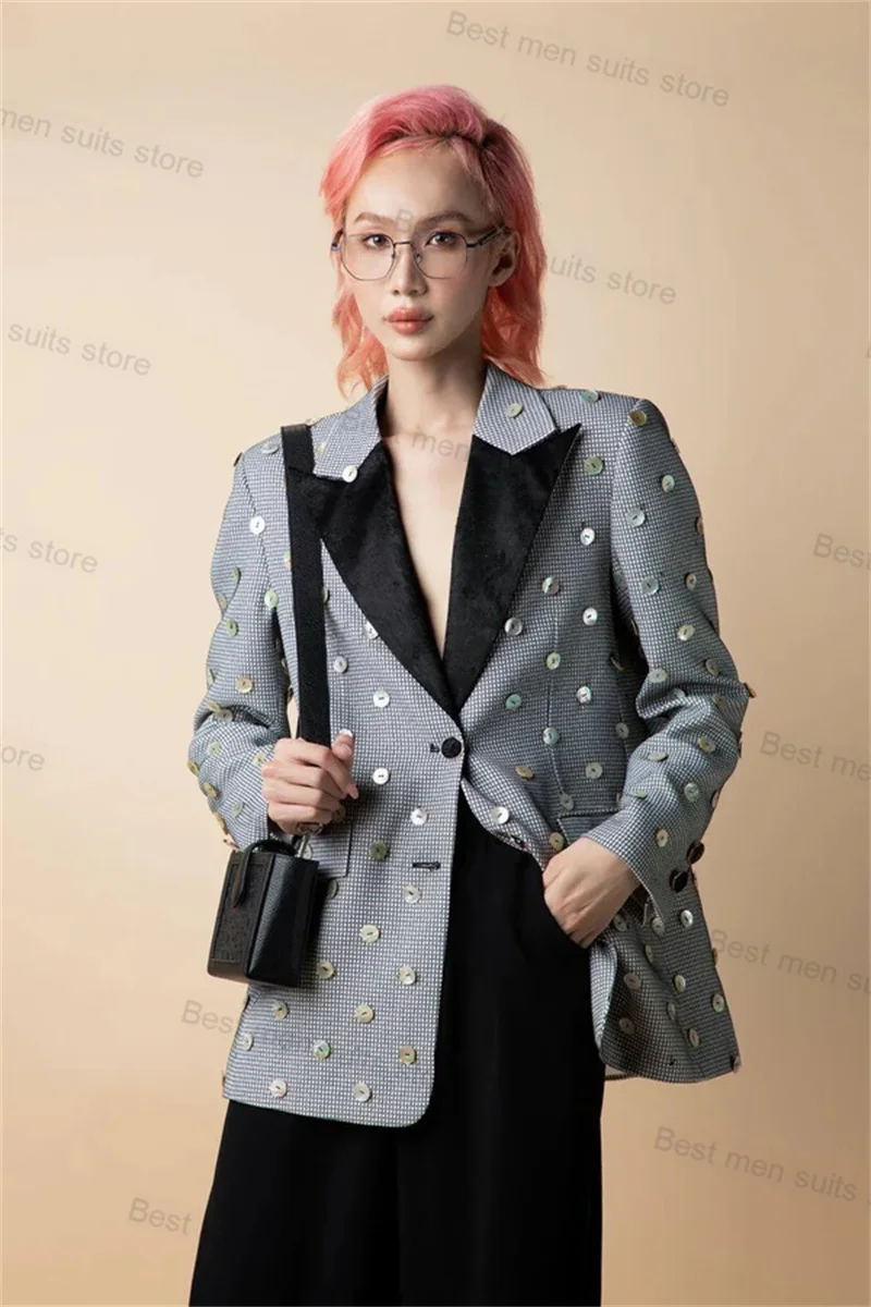 Fashion Women Suits Set 2 Pieces Button Blazer+Wide Leg Pants Formal Sexy V Neck Jacket Coat Loose Style Wedding Tuxedo Tailored