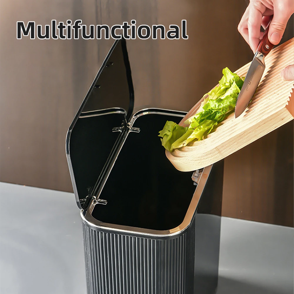 14L Narrow Press Ring Trash Can with Lid Wastebasket for Bathroom Gap Kitchen Foot Waste Dustbin Toilet Garbage Can Light Luxury