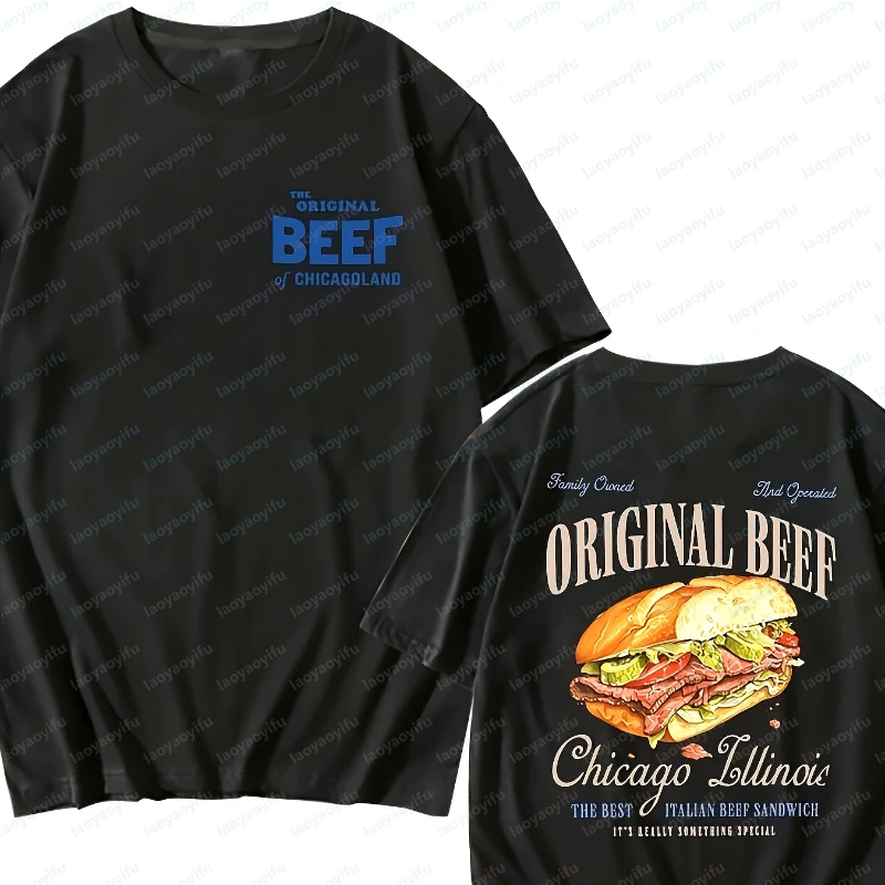 Vintage Beef Sandwich Cotton Tee Artistic Chicago Italian Beef Art Shirt Hamburger Food Lover Gift Trend Casual Men's Clothing