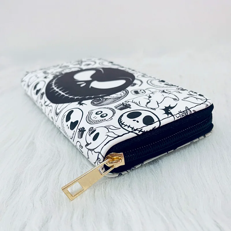 Disney Skeleton Jack Women Wallets Fashion The Nightmare Before Christmas White Female Purse Zipper Coin Wallet Halloween Gift