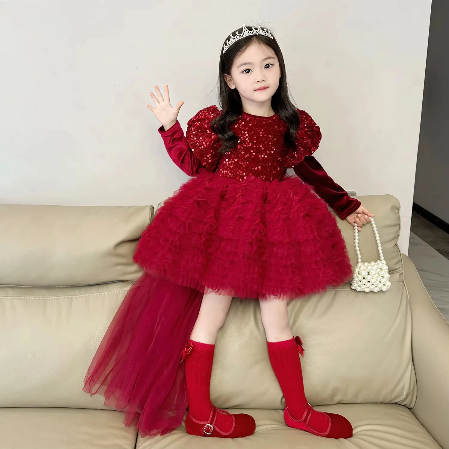 

2026Red Dress Feather Girl Tulle Baptism Party Prom Clothes Vestidos Dress Flower Girl Dresses Festive Customization Pageant