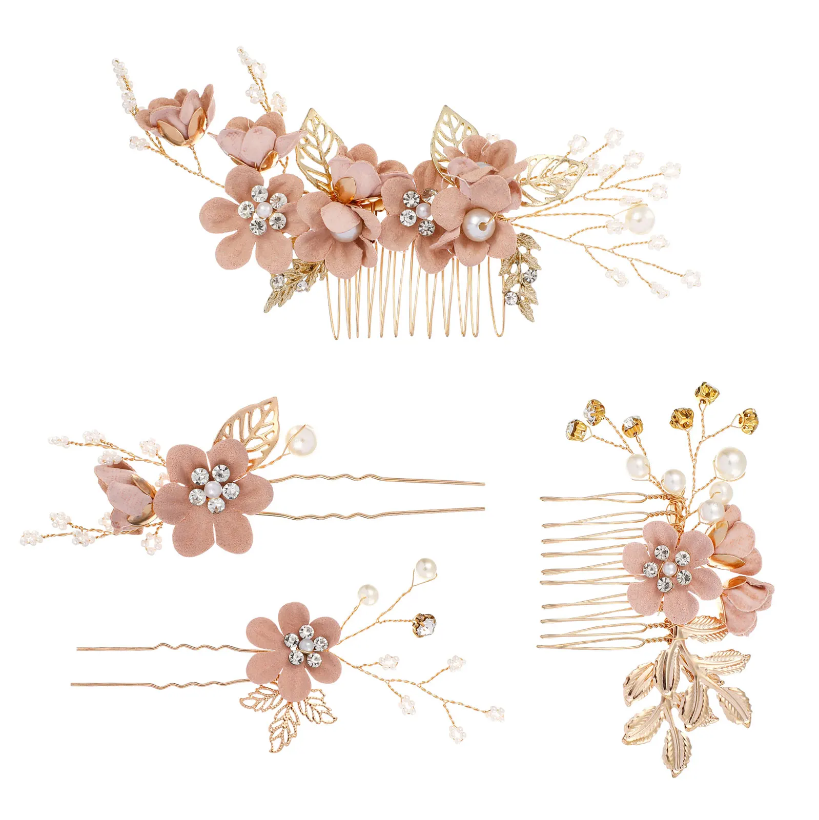 

4pcs Hair Comb Set Pins Accessories Wedding Combs Brides Mini Bridal Decoration Hairpins Beautiful Pearls Rhinestone