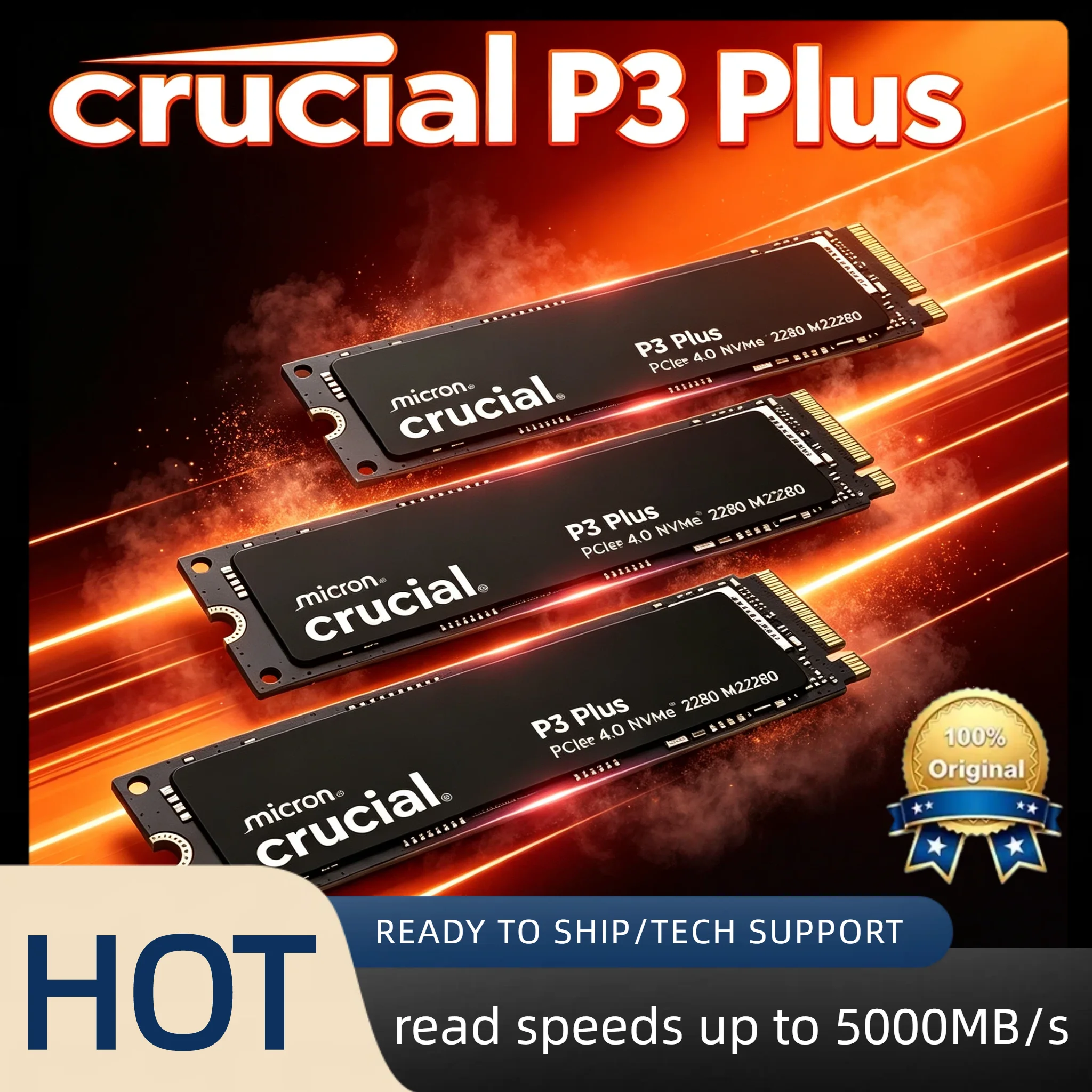 Crucial P3 Plus M.2 2280 Gen4 NVMe Internal Solid State Drive 500GB PC Laptop Up to 5000M/s Pro Unit Fast Max