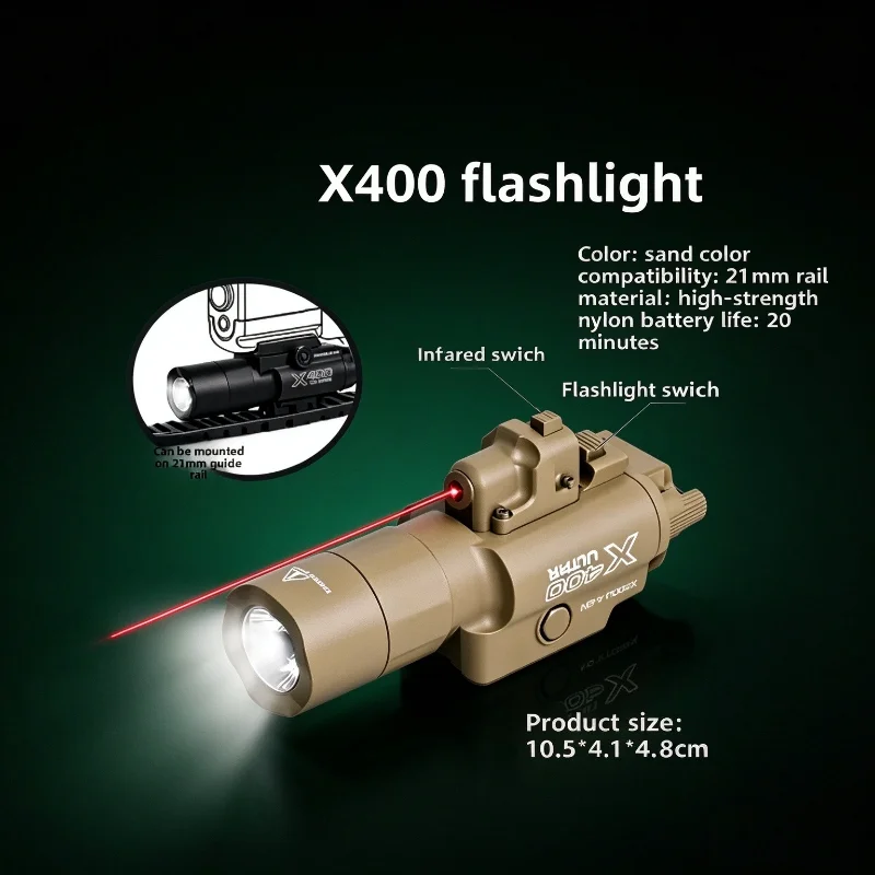 Outdoor Daily Illumination X400 Rail LED Hand Torch Removable Mounted Lamp with Extra Light Function for Road Trip Camping