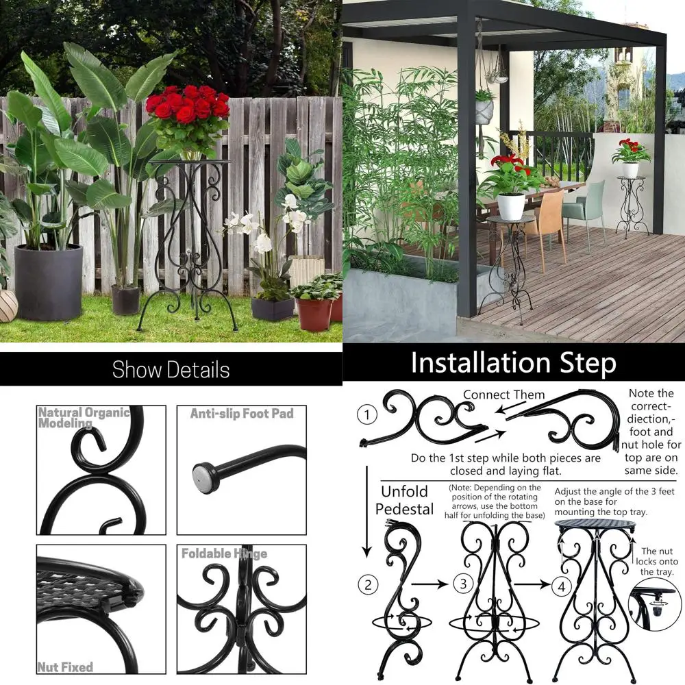 

Durable 2-Pack Black Metal Plant Stands, 22.5 Tall, for Indoor/Outdoor Use, Patio Garden Deck