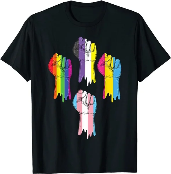 Pan Trans Pride Fist Non Binary Rainbow Unisex Cool Fashion Short Sleeve Graphic Print T-Shirt S-3XL