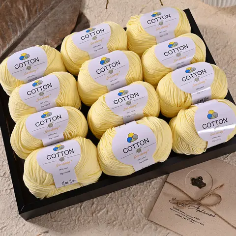 12 Skeins 100% Cotton Yarn 600g Soft Crochet Knitting Yarn Set for DIY Sweaters Scarves Hats Dolls Blankets