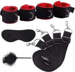 Sex Restraints Erotic Handcuff Bed Bondage Kit Toys Adult Sex S&M Fetish Games Ankle Cuffs Slave Bandage Eye Blinder Sextoy Set