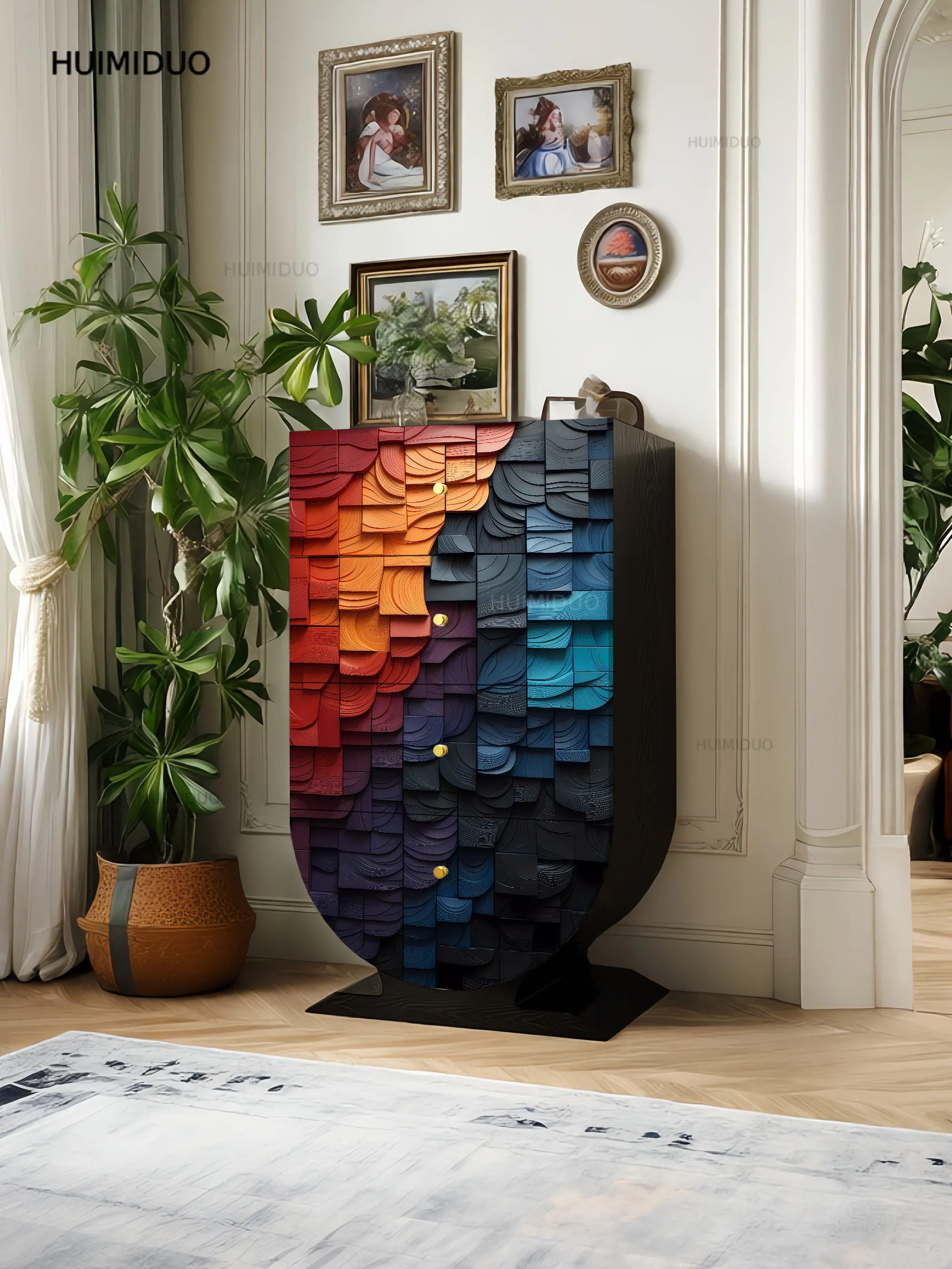 Modern simple solid wood four-chest cabinet, living room sofa side cabinet, decorative cabinet, bedroom drawer cabinet