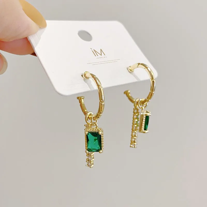 Green Color Hanging Earrinsg for Women Luxury Crystal Wedding Jewelry Imitation Pearl Drop Earrings new trend boucle oreille