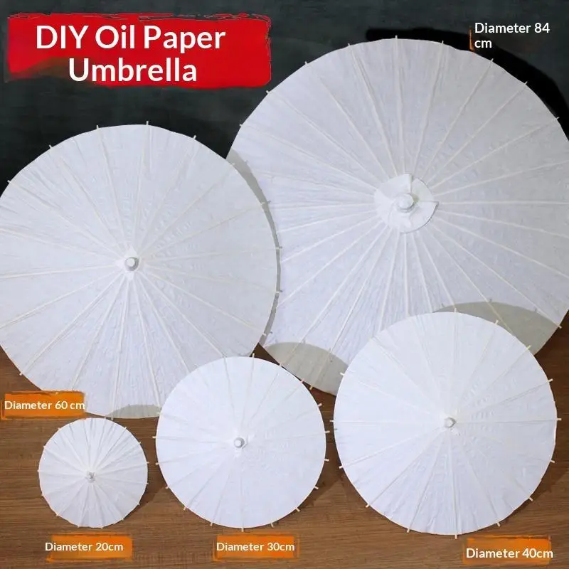 1Pc 20/30/40/60/84CM Paper Umbrella Blank DIY Handmade Painting Supplies Long-handle Blank Photography Prop
