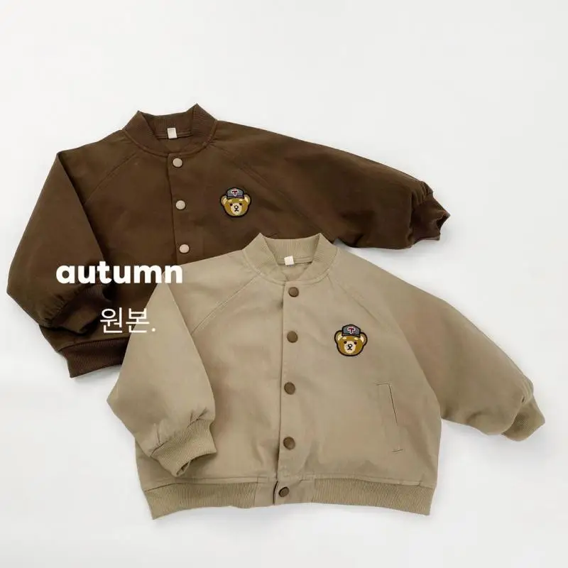 

2025 Autumn New Children Long Sleeve Coat Boys Bear Embroidery Baseball Uniform Kids Girls Casual Jacket Cotton Baby Clothes