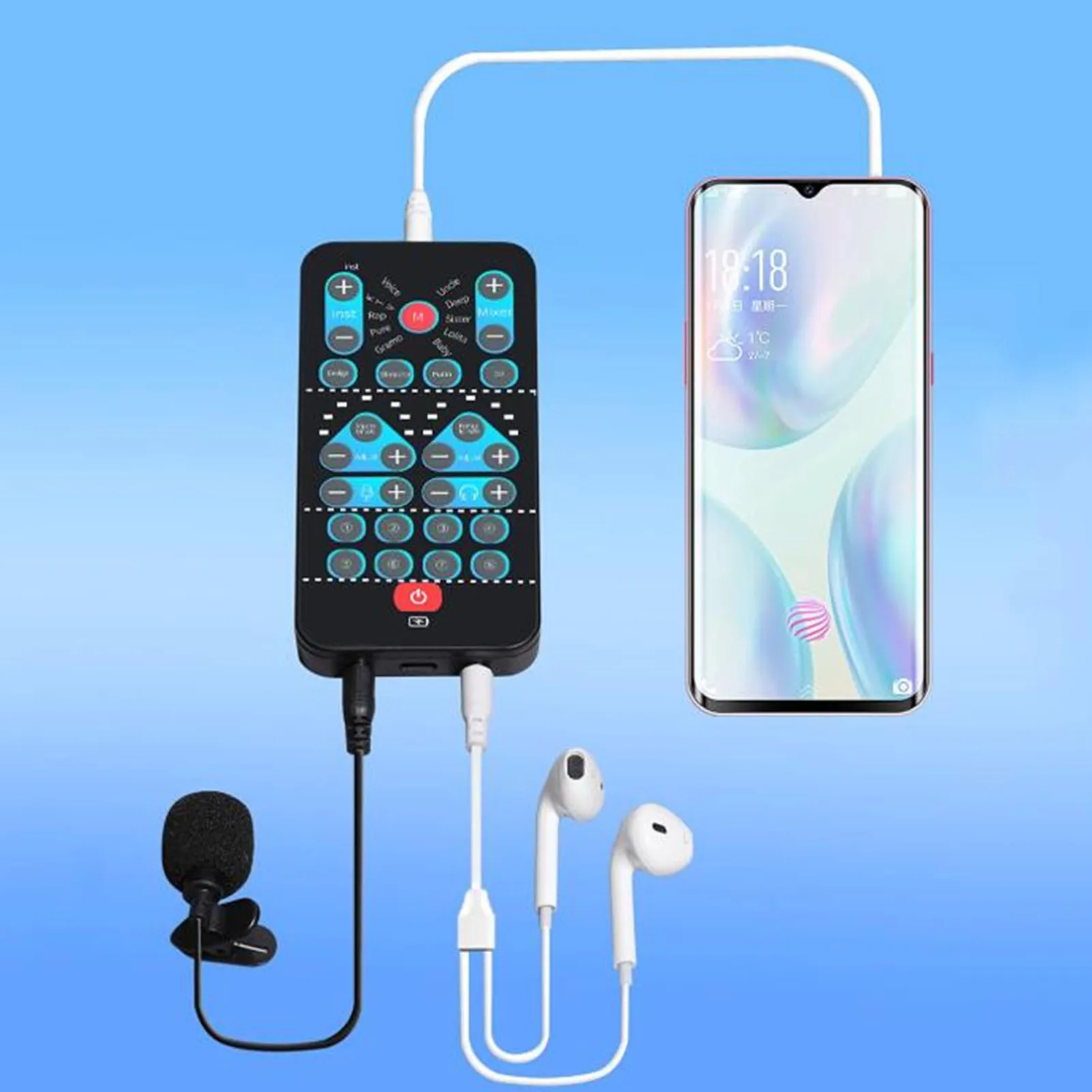 Cambio de voz multifunción Tarjeta de sonido 8 efectos de modificación de voz Micrófono Cambio de voz para teléfonos móviles/portátiles