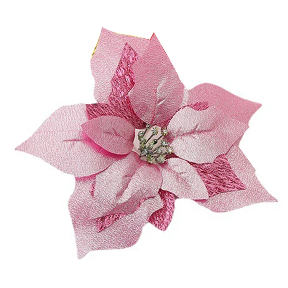 Flores colgantes de Poinsettia de Navidad con purpurina, adornos de árbol de Navidad, accesorios de decoración, 1 piezas, 22cm