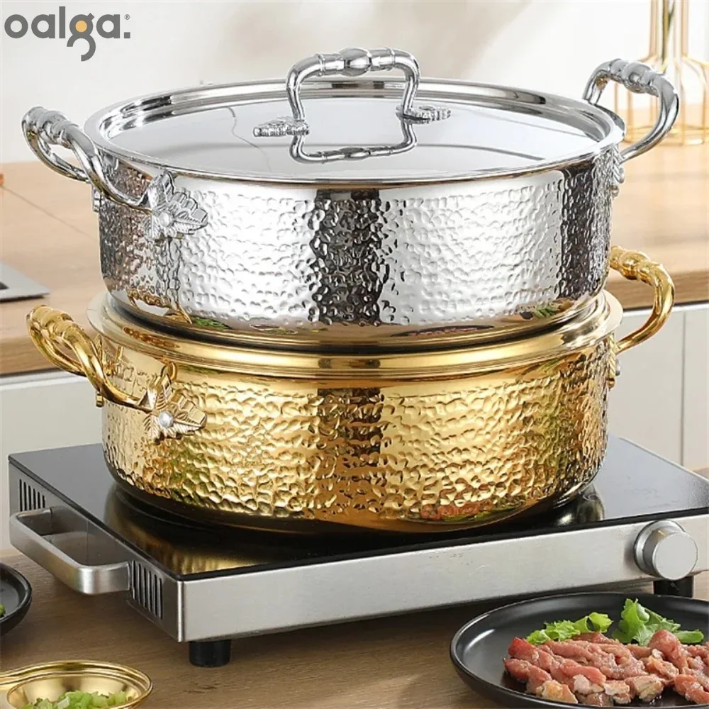 304 Stainless Steel Hotpot Italian Manual Printing Pot Soup Pot Commercial Double Flavor Hotpot Pots Cooking Hotpot  סיר לתנור