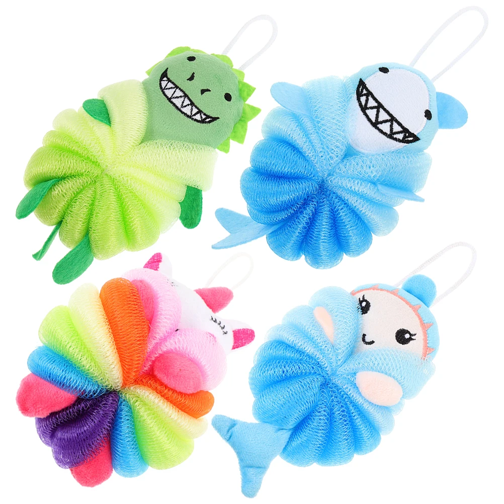 

4 Pcs Spong Cartoon Bath Ball Sponges for Scrub Body Shower Exfoliating Toddler