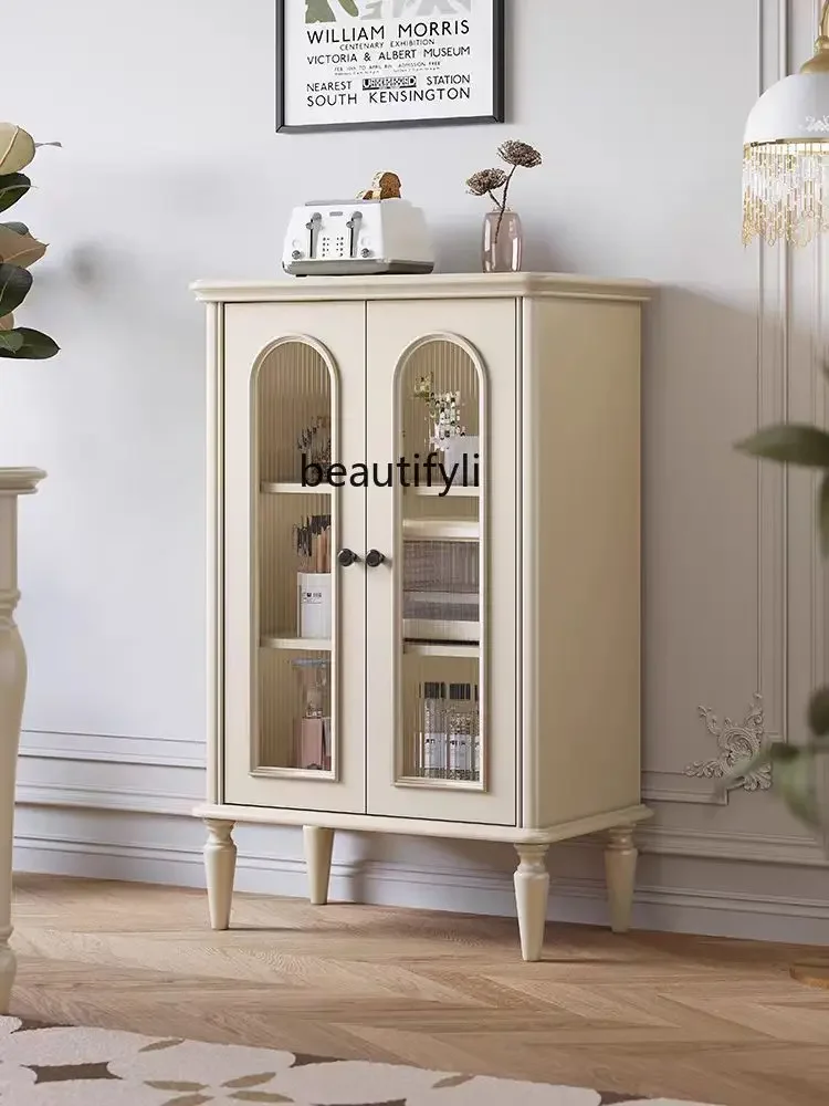 

American-Style White Sideboard Changhong Glass Tea Cabinet French Cream Style Living Room Storage Solid Wood Storage Cabinet