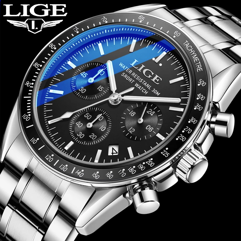 LIGE Fashion Date Quartz Men Watches Top Brand Luxury Male Clock Chronograph Sport Military Mens Wrist Watch Relogio Masculino