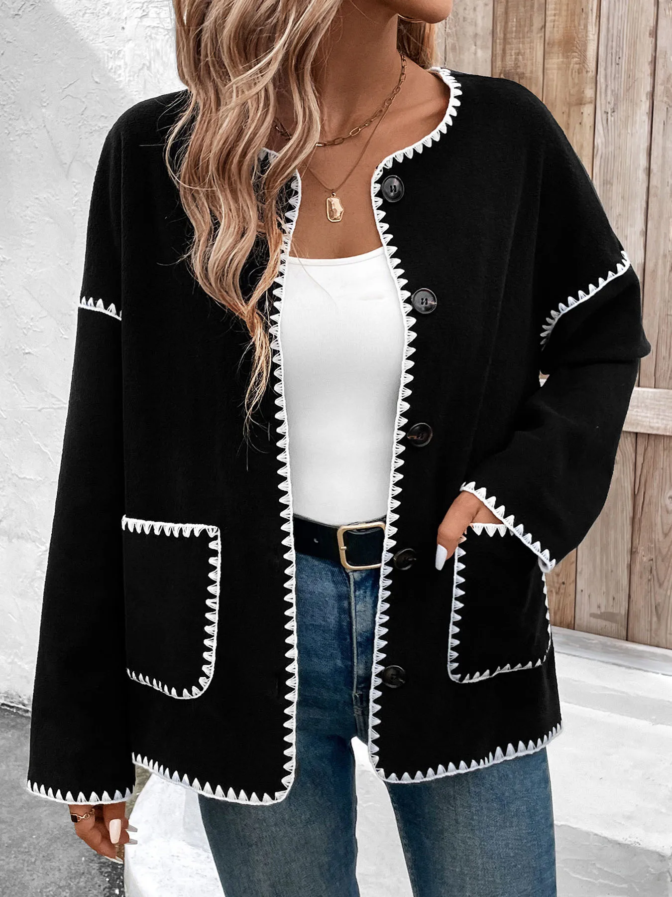 

2024 new women's fashion loose color polar fleece coat autumn winter warm cotton fleece jacket medium long top