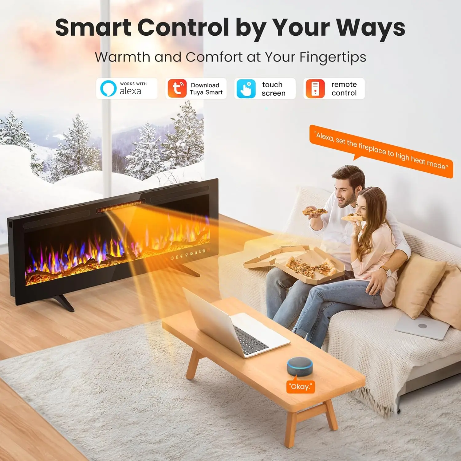 

Smart WiFi Electric Fireplace Recessed, Wall Mounted and Freestanding Linear Fireplace