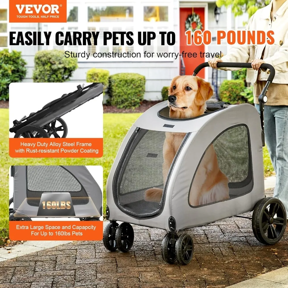 Cão ajustável Jogging Stroller, Dog Jogging Carriage, Punho de 4 rodas, Cão extra grande