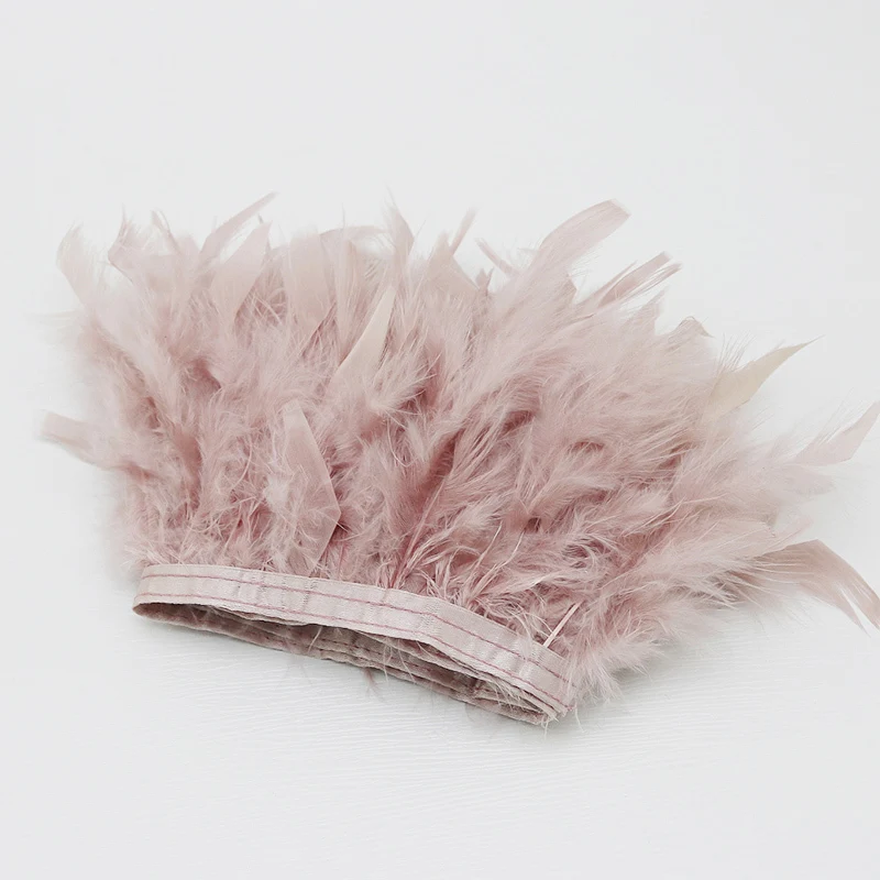 (1 Meter/pack) 10-15cm Flesh Pink Natural  Feather Ribbon Lace Fluffy Feather Jewelry Wedding Dress Decoration Sewing Process