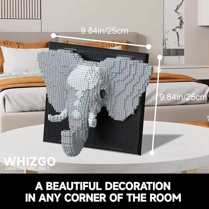 Large Quantity, High-Difficulty Level Adult Wall Art Elephant Building Block Set, Animal Model Mini Building Blocks for Home Decoration or Desktop Display, Creative Gift, Suitable for Teenagers Aged 14 and Above, 1523