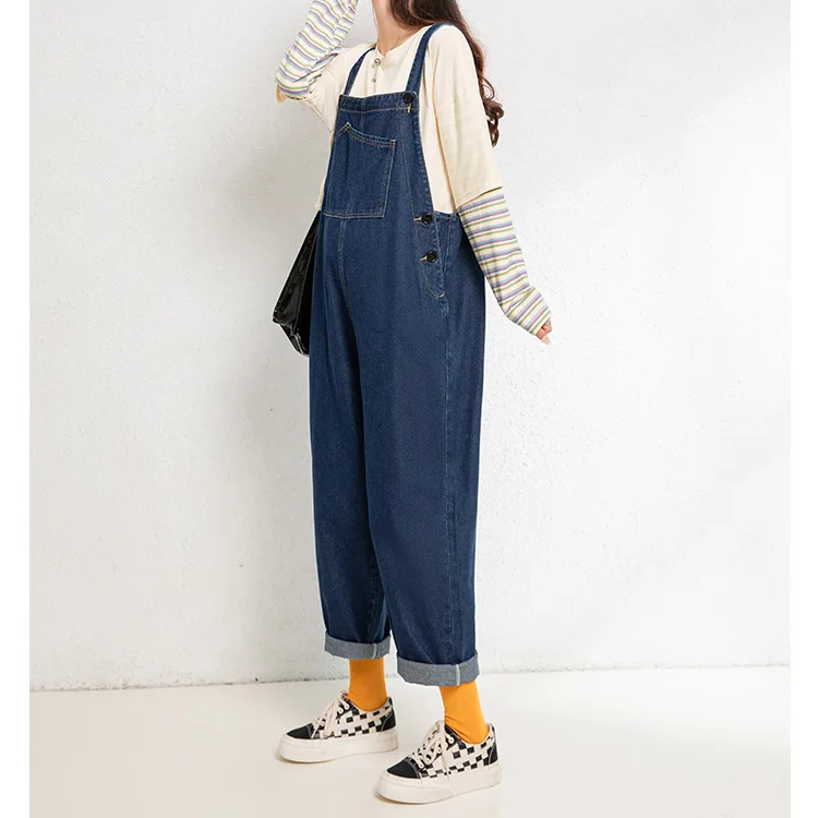 Winter New Womens Jumper Denim Overalls Loose Romper Oversize Ladies Jumpsuit Pockets Pants Plus Size