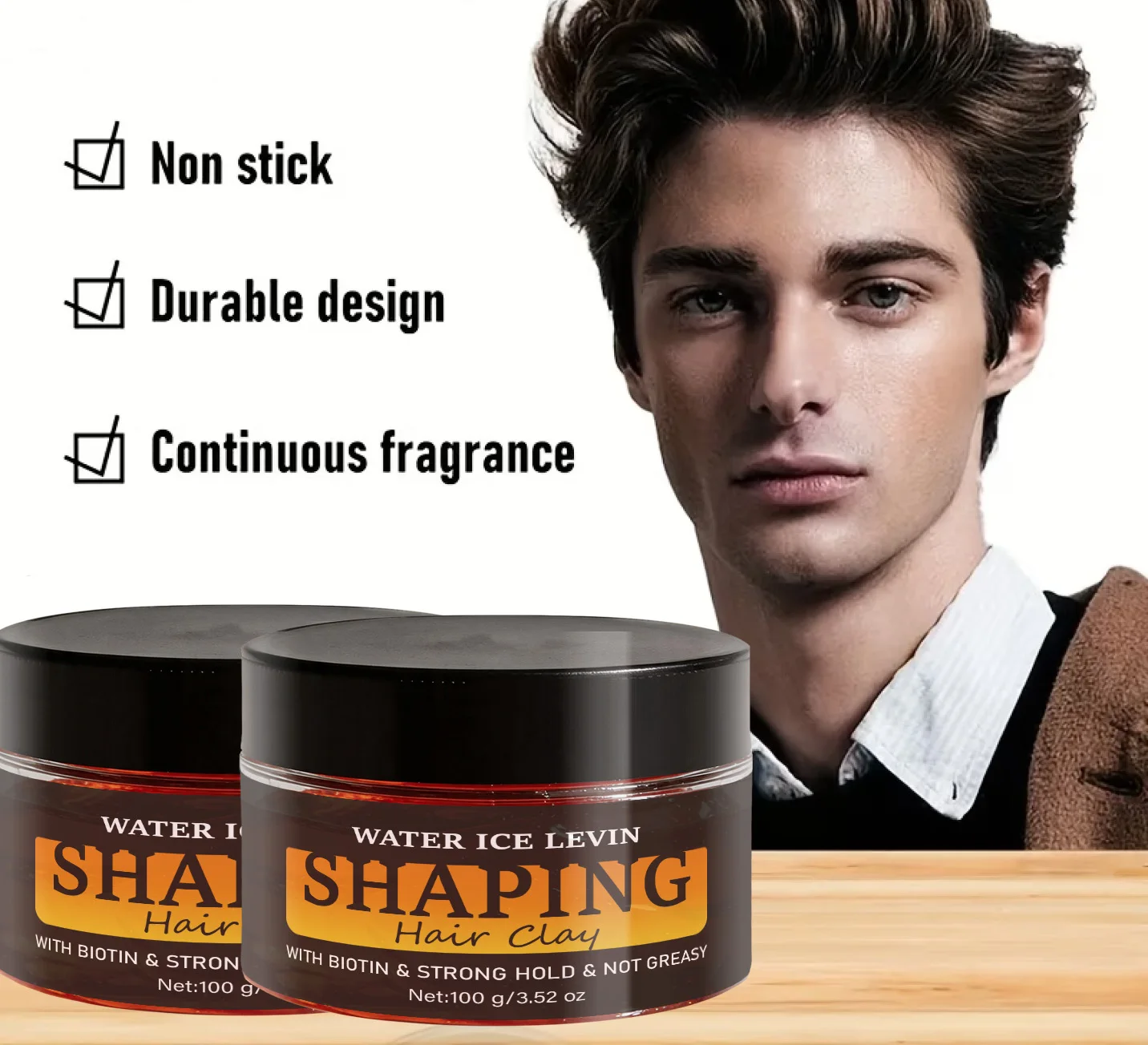 Biotin & Keratin Shaping Hair Clay, Strong Hold & Not Greasy Styling Clay with Rosemary Oil 100g