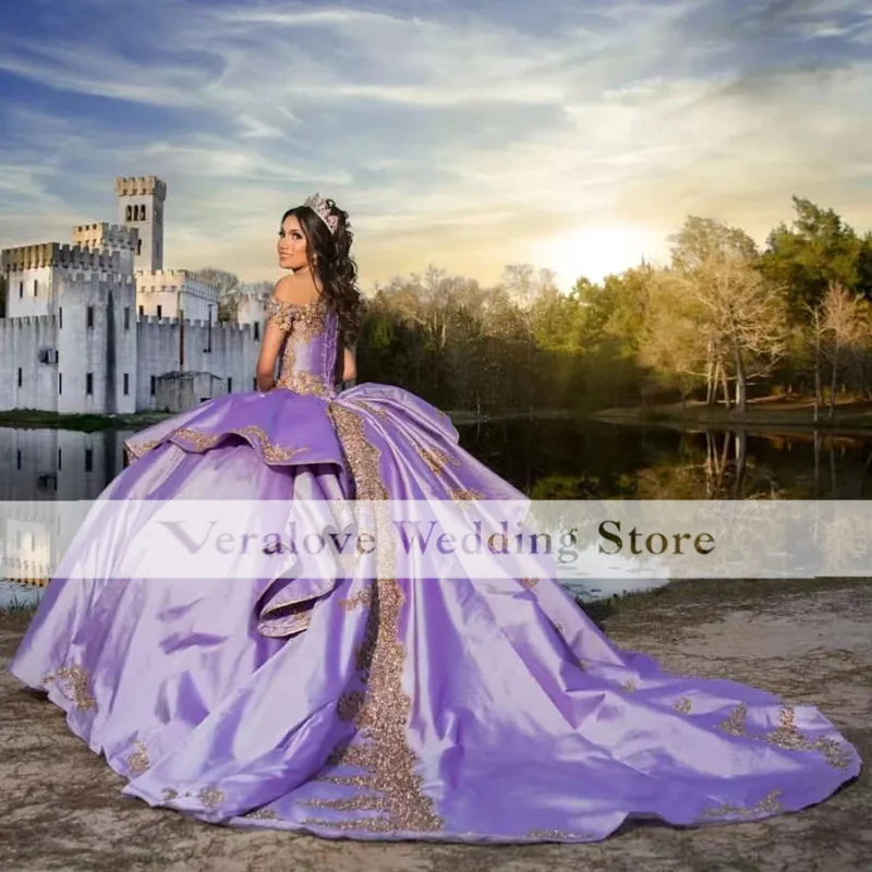 Charro Vestidos De XV Años Purple Quinceanera Dresses Off Shoulder Sweet 16 Prom Gowns Lace-up abiti da cerimonia