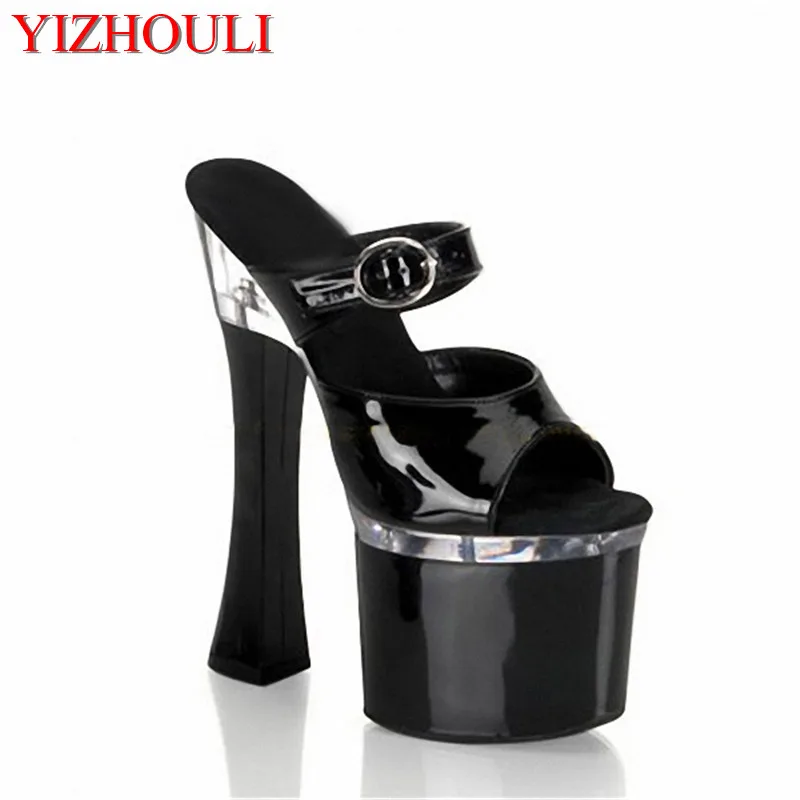 

Female 7 Inch High-Heeled Shoes Open Toe Two Ways Women 18cm Fashion Platform Slippers Buckle Exotic High Heel dance shoes