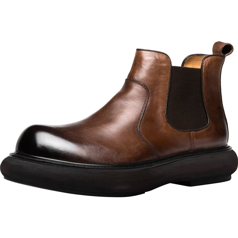 

Autumn Winter Chelsea Army Shoes Men British Retro Cowboy Boots Cowhide Fashion Genuine Leather Mens Combat Ankle Boots Men