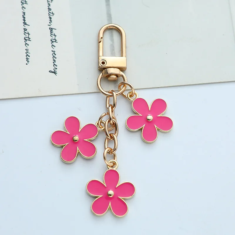 Mode kleine frische Farbe Emaille Blume Schlüssel bund für Frauen Mädchen süße Doppelseite Blume Schlüssel anhänger Tasche Auto Schlüssel Anhänger Schmuck – Detail 7