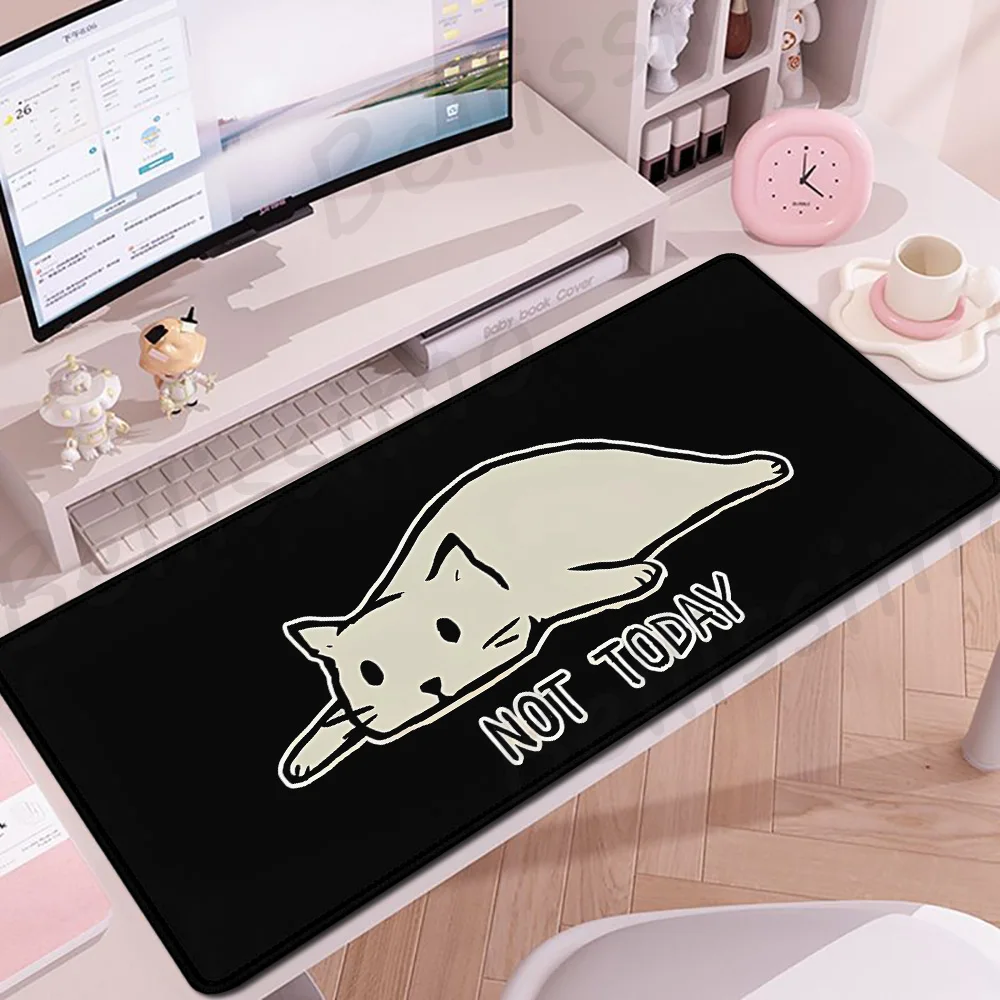 Large Black Mouse Mat Cute White Cat Mousepad Gaming Keyboard Mouse Pad Office PC Extended Desk Mat Game Accessories Playmat