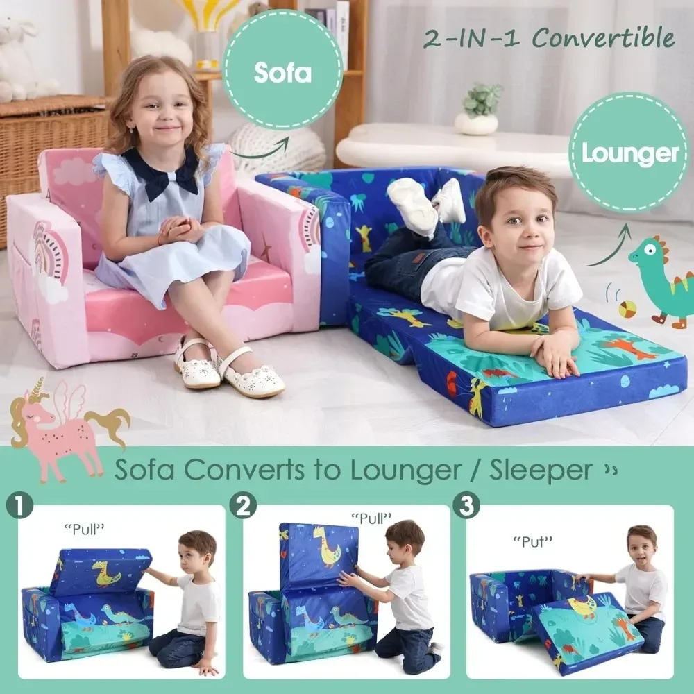 Divano per bambini: divano letto per bambini pieghevole per Gilrs Boys Baby Flip Out convertibile Lounge Chair Dinosaur