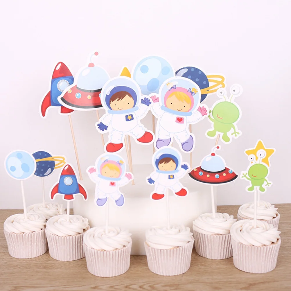 

16Pcs Space Astronaut Cake Toppers Food Safe Space Theme Party Decorations Birthday Baby Shower Cupcake Picks Small Size
