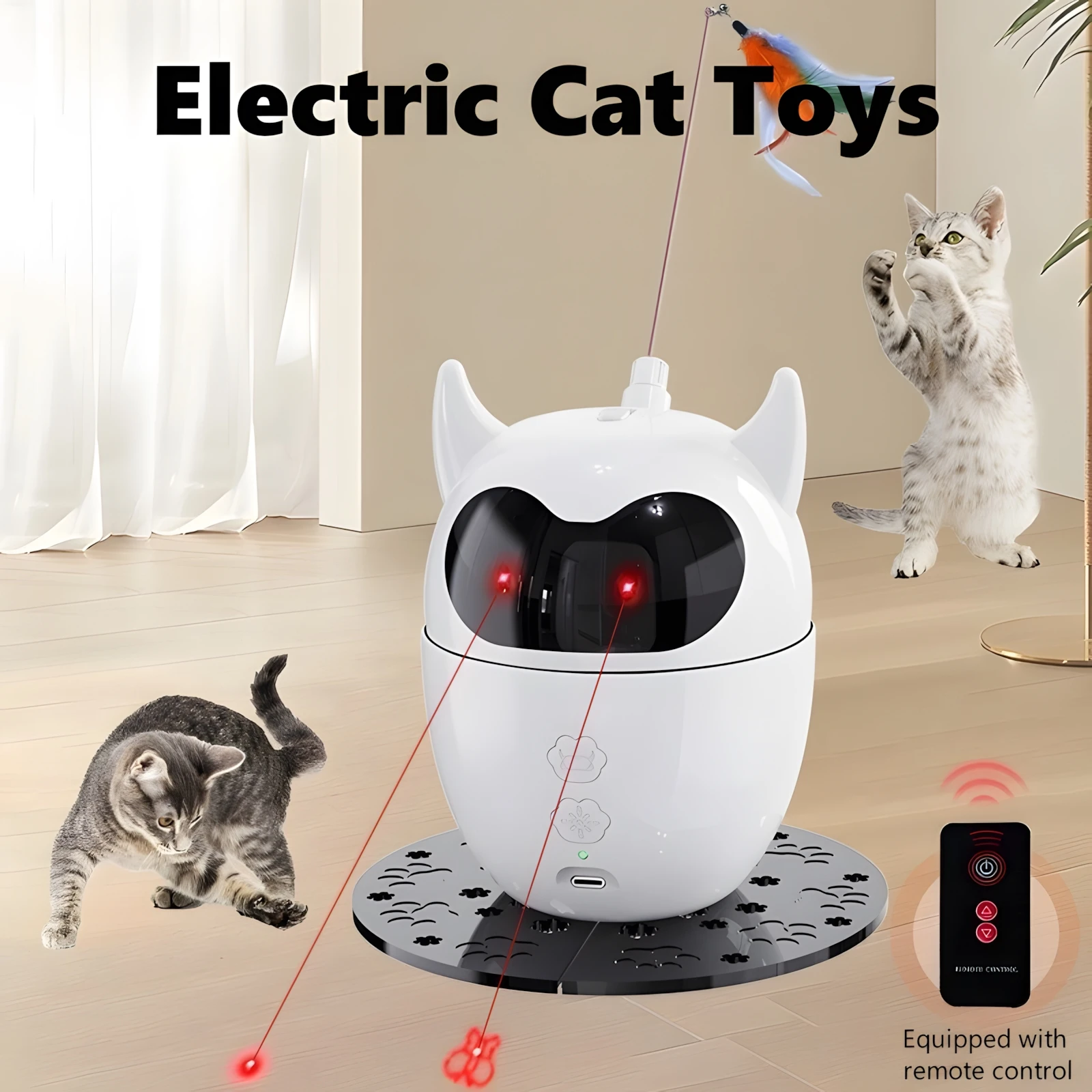 

NEW 2 IN 1 Electric Cat Toys Indoor Automatic Interactive Toys with Laser and Cat Teaser Funny Chasing Exercising Laser Toy