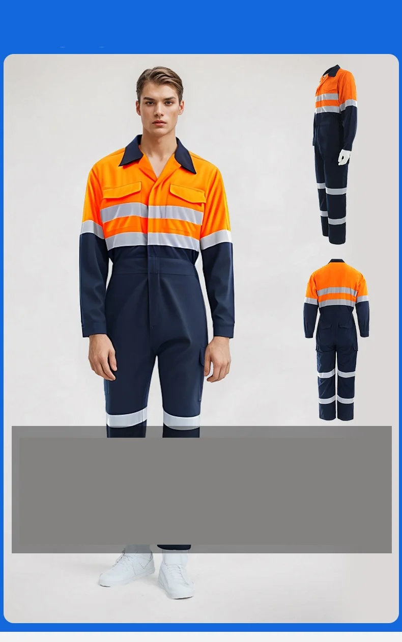 100% cotton working overalls hi vis safety Work clothing reflective stripes factory workshop mechanics coveralls coal miner Suit